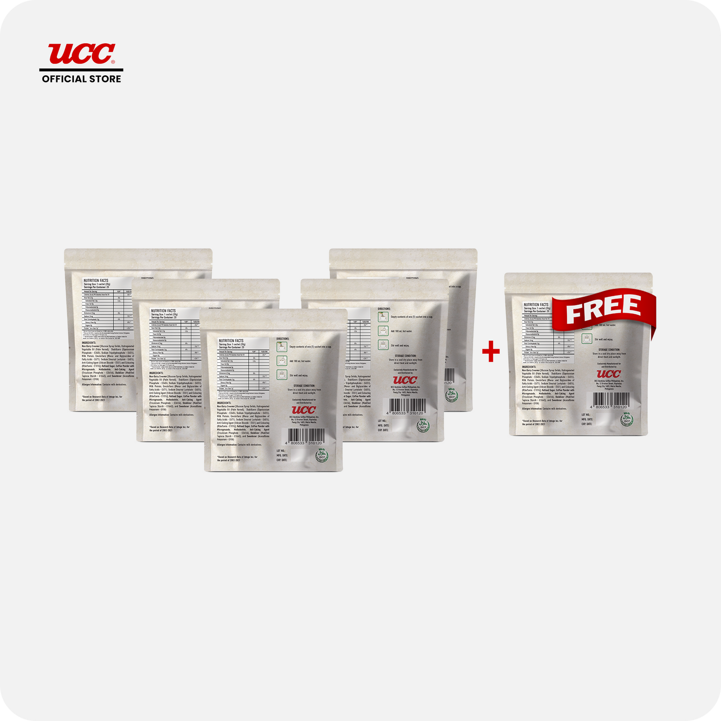 UCC 3-in-1 Coffee Regular Bag 20g x 20 (Bundle of 5) Plus 1 FREE