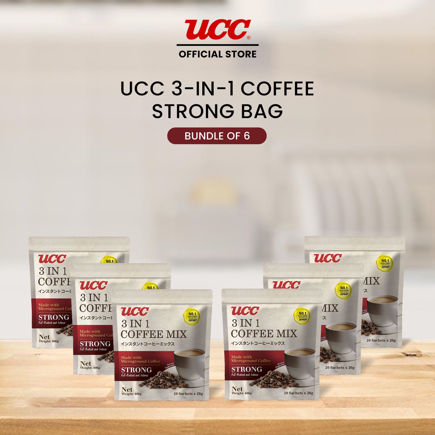 UCC 3-in-1 Coffee Strong Bag 20g x 20 (Bundle of 5) Plus 1 FREE