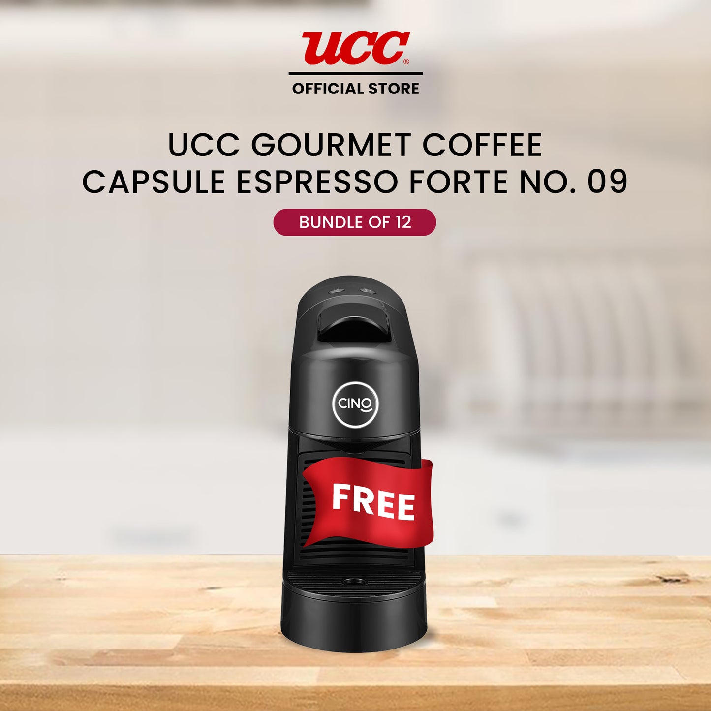 UCC Gourmet Coffee Capsule Espresso No. 09 (Bundle of 12) with Free Cino Machine