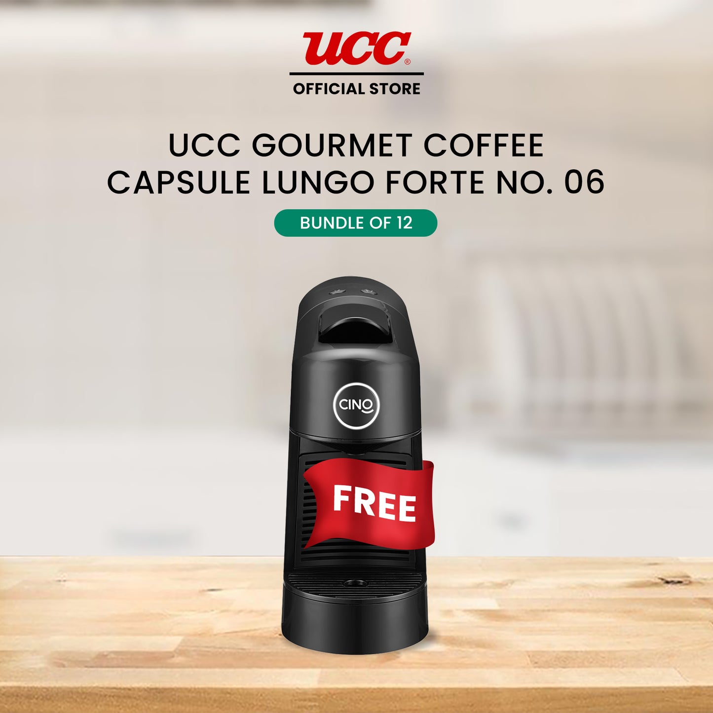 UCC Gourmet Coffee Capsule Lungo Forte No. 06 (Bundle of 12) with Free Cino Machine