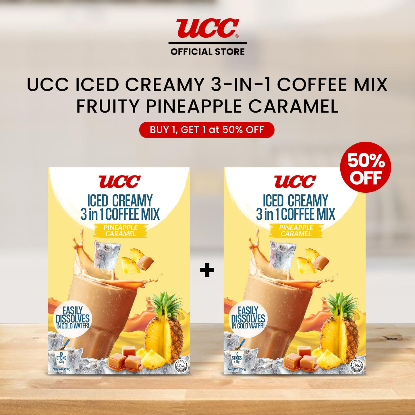 UCC Iced Creamy Fruity Pineapple Caramel 3-in-1 Coffee Mix Buy 1 Get 1 at 50% OFF