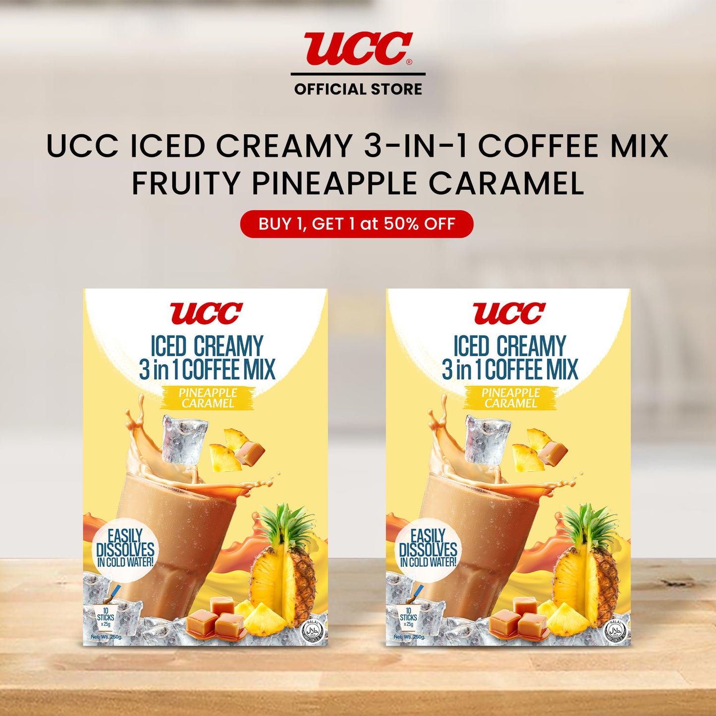 UCC Iced Creamy Fruity Pineapple Caramel 3-in-1 Coffee Mix Buy 1 Get 1 at 50% OFF