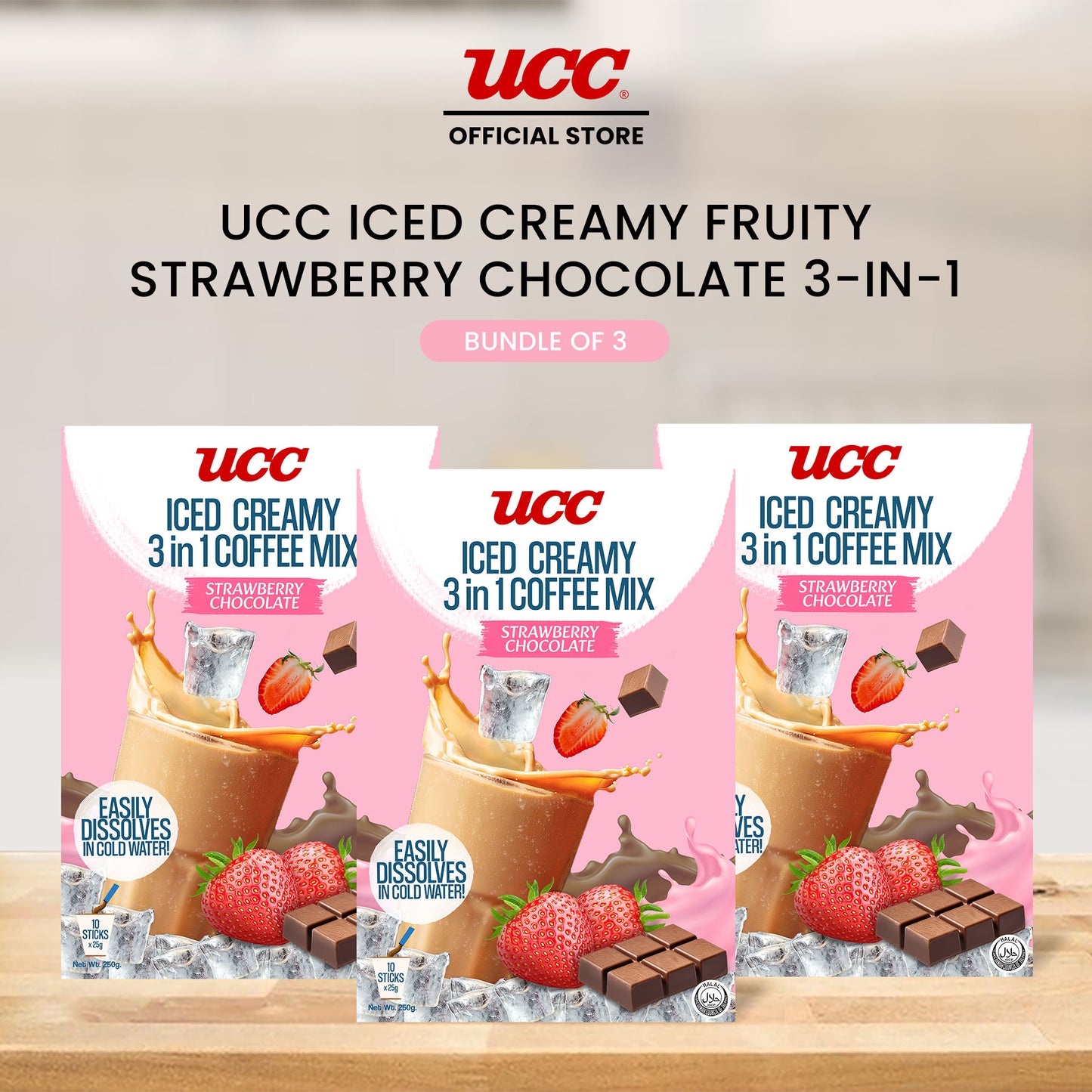 UCC Iced Creamy Fruity Strawberry Chocolate 3-in-1 (Bundle of 3)