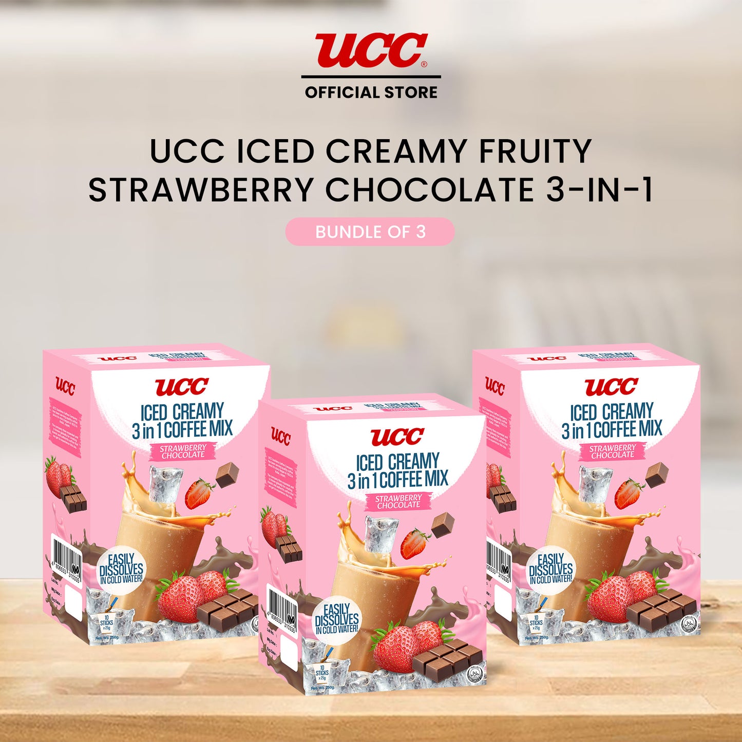 UCC Iced Creamy Fruity Strawberry Chocolate 3-in-1 (Bundle of 3)