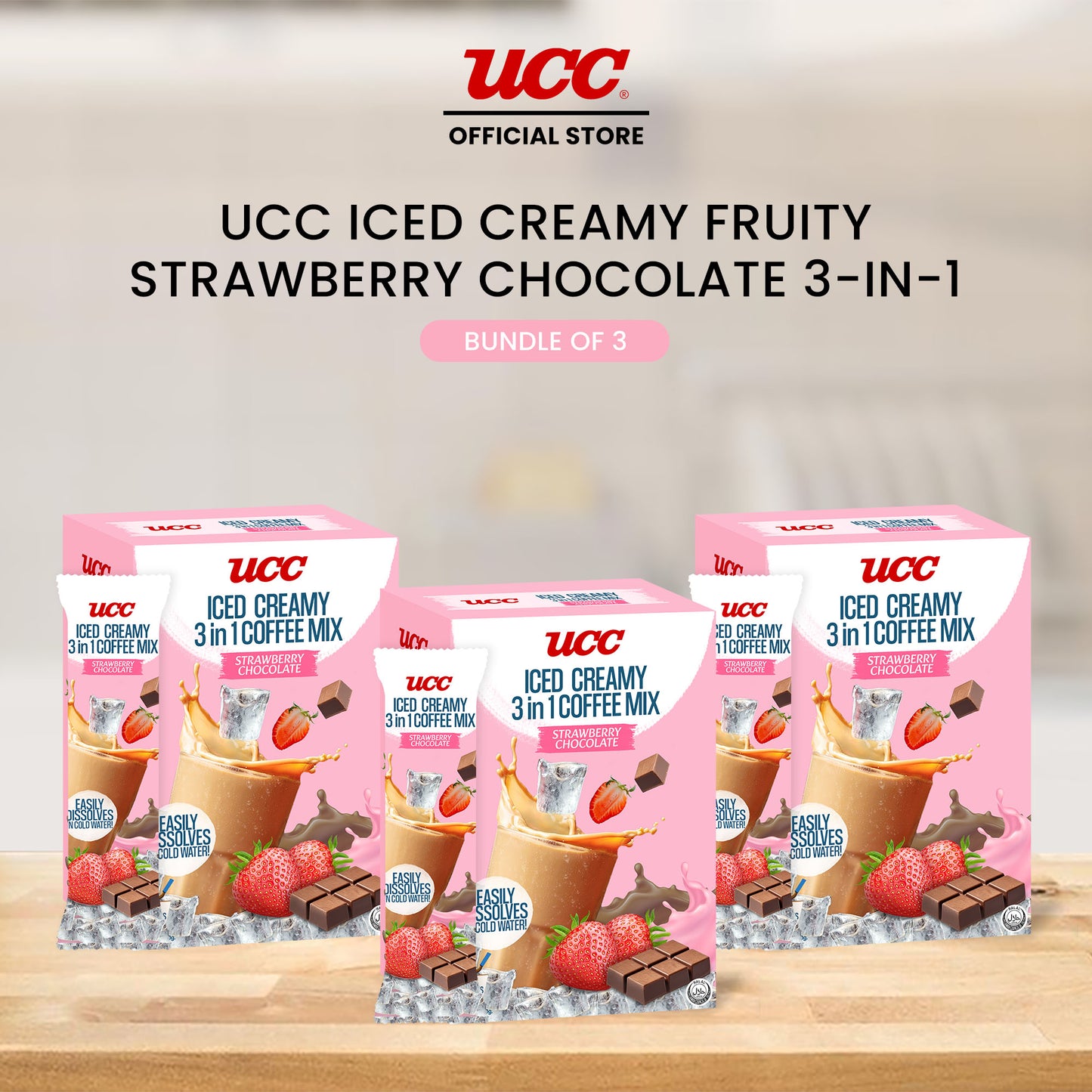 UCC Iced Creamy Fruity Strawberry Chocolate 3-in-1 (Bundle of 3)