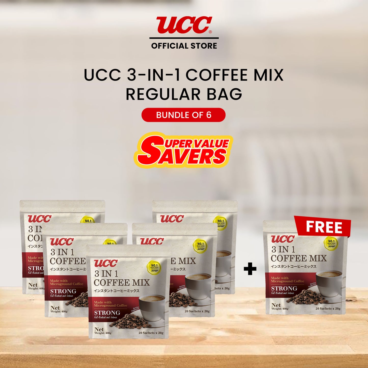 UCC 3-in-1 Coffee Strong Bag 20g x 20 (Bundle of 5) Plus 1 FREE