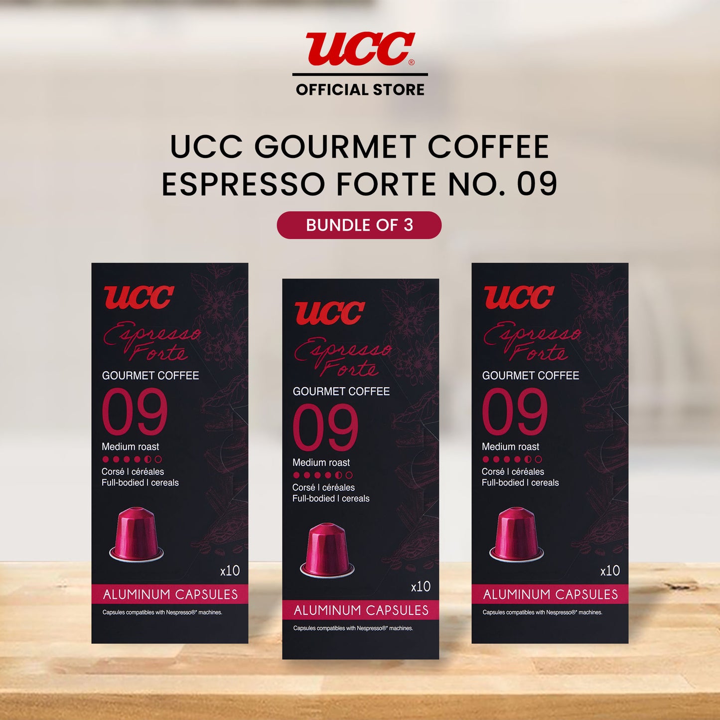 UCC Gourmet Coffee Capsule Espresso Forte No. 09 (Bundle of 3) Compatible with Nespresso