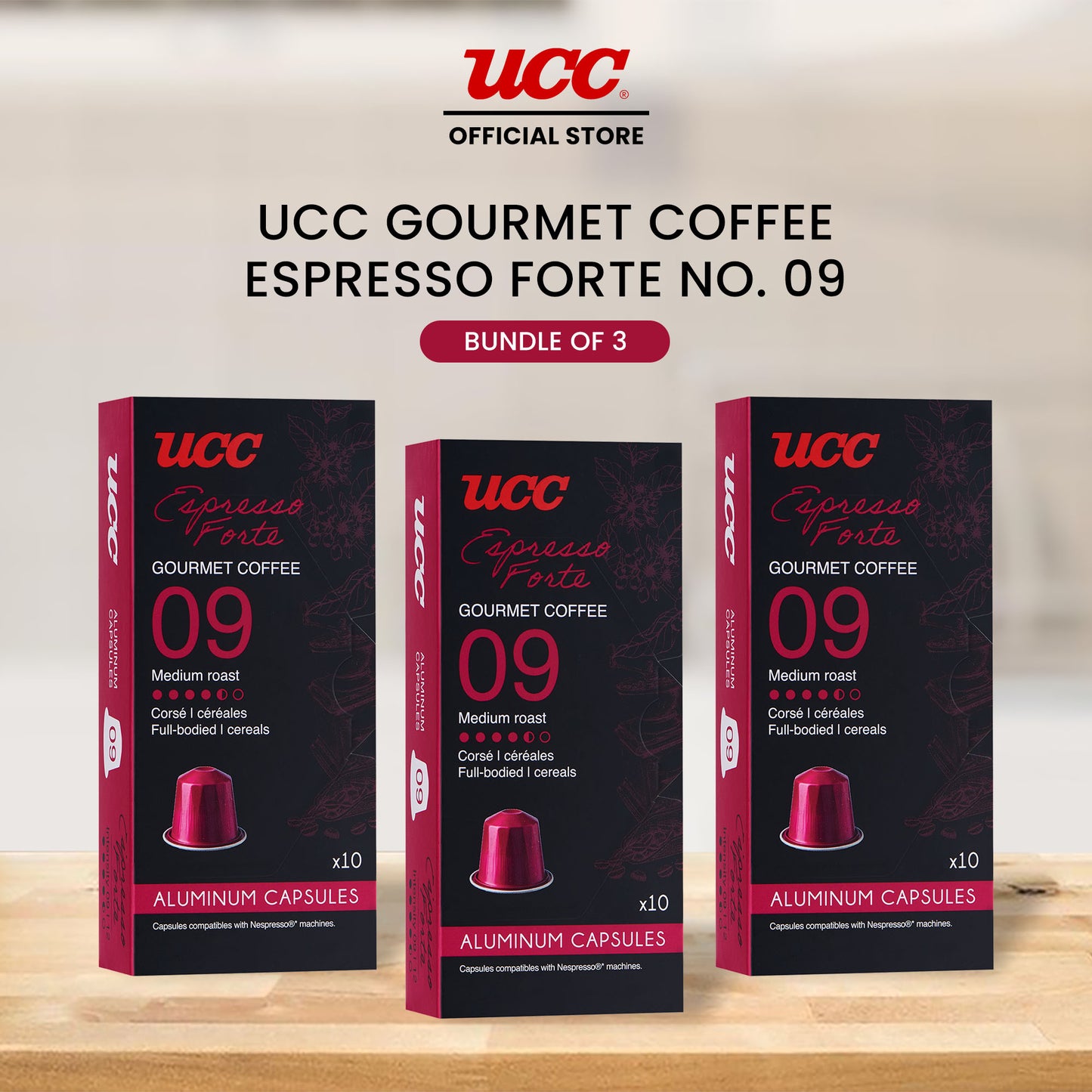 UCC Gourmet Coffee Capsule Espresso Forte No. 09 (Bundle of 3) Compatible with Nespresso