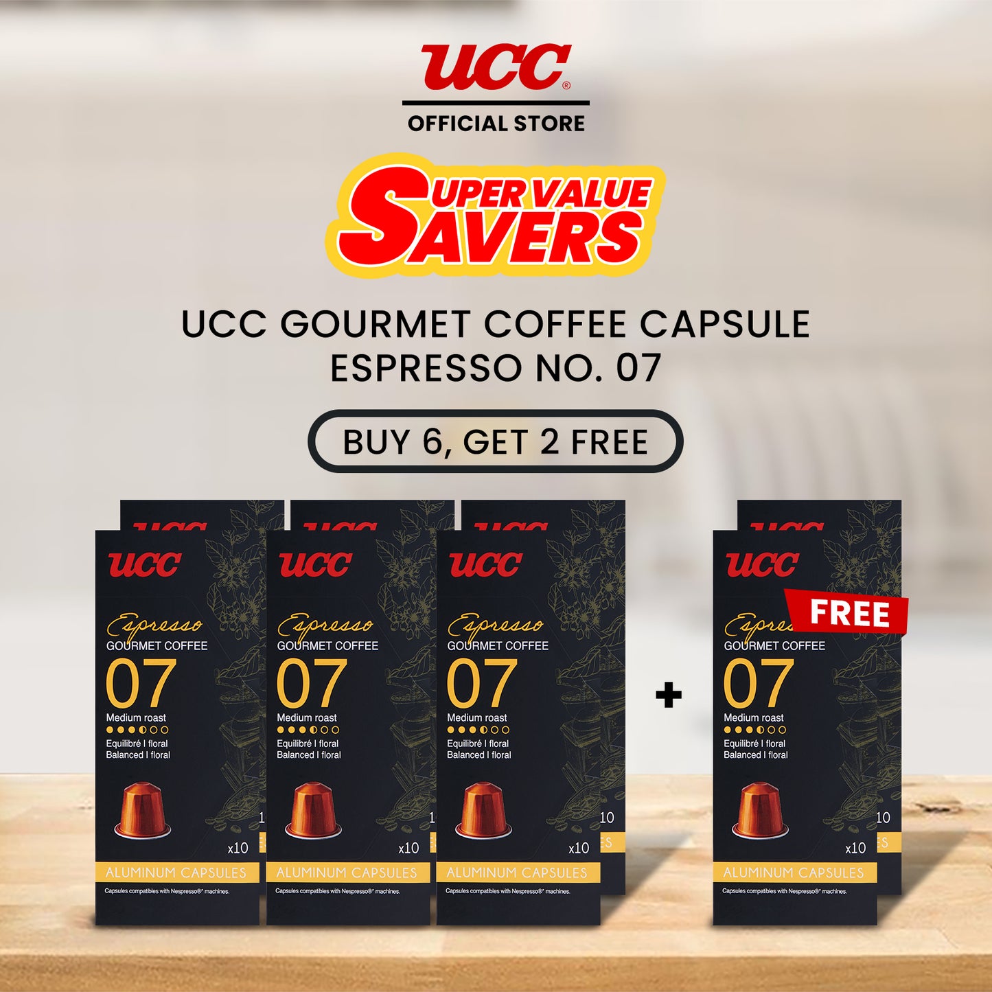UCC Gourmet Coffee Capsule Espresso No. 07 - Buy 6, Get 2 FREE (Bundle of 8)