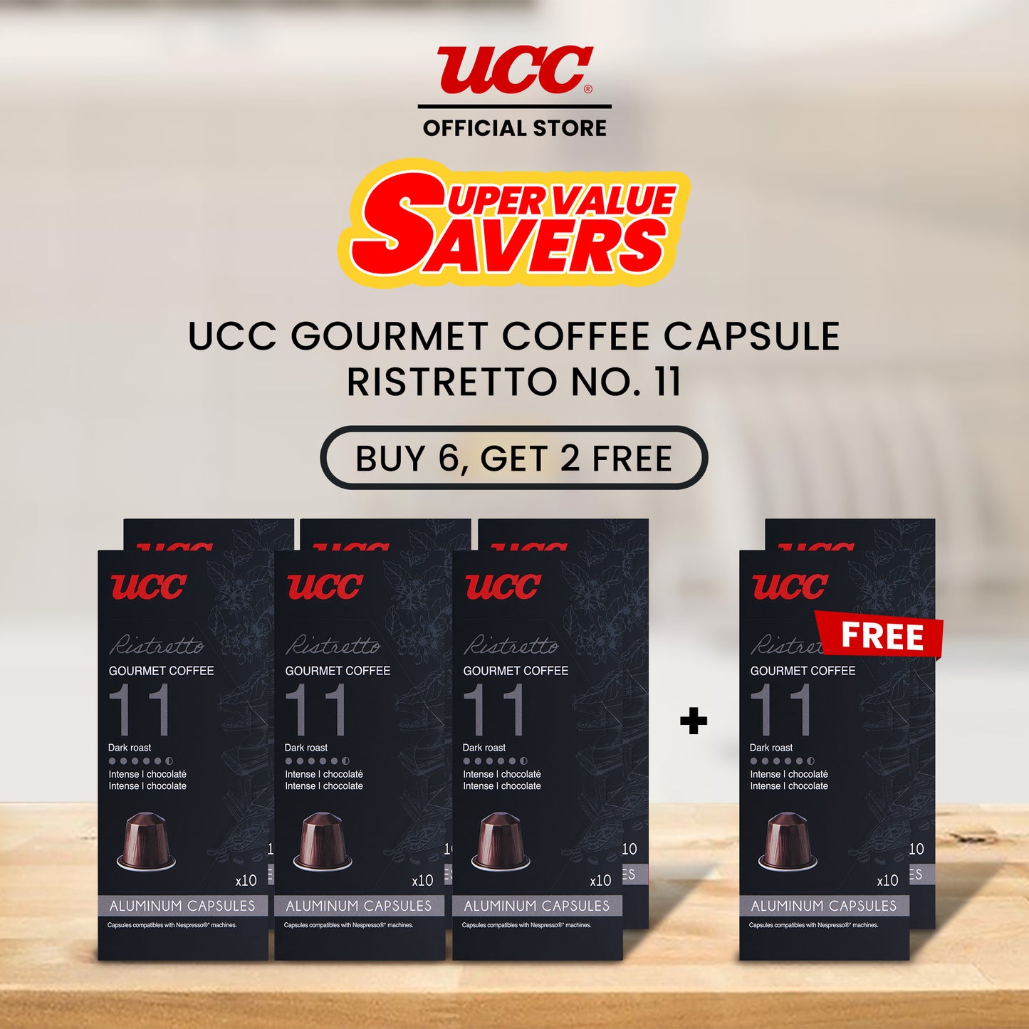 UCC Gourmet Coffee Capsule Ristretto No. 11 - Buy 6, Get 2 FREE (Bundle of 8)