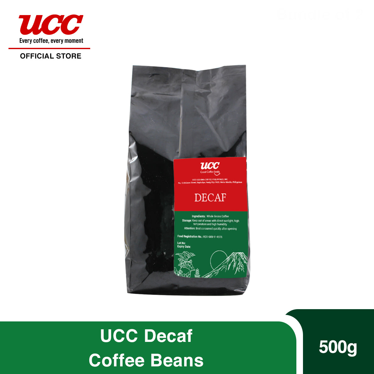 UCC Decaf Roasted Whole Coffee Beans 500g