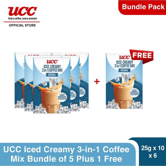 UCC Iced Creamy 3-in-1 Coffee Mix 25g x 10 (Bundle of 5) Plus 1 FREE