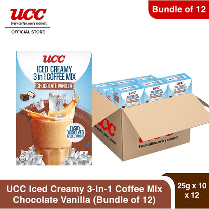UCC Iced Creamy Chocolate Vanilla 3-in-1 Coffee Mix 25g x 10 (Bundle of 12)