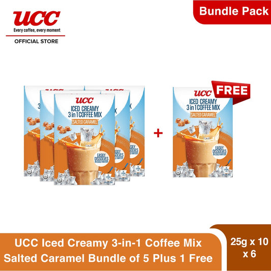 UCC Iced Creamy Salted Caramel 3-in-1 Coffee Mix 25g x 10 (Bundle of 5) Plus 1 FREE