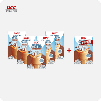 UCC Iced Creamy Chocolate Vanilla 3-in-1 Coffee Mix 25g x 10 (Bundle of 5) Plus 1 FREE