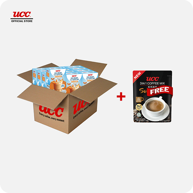 UCC Iced Creamy Salted Caramel 3-in-1 Coffee Mix (Bundle of 12) with Free UCC Sumiyaki Instant Coffee 100g