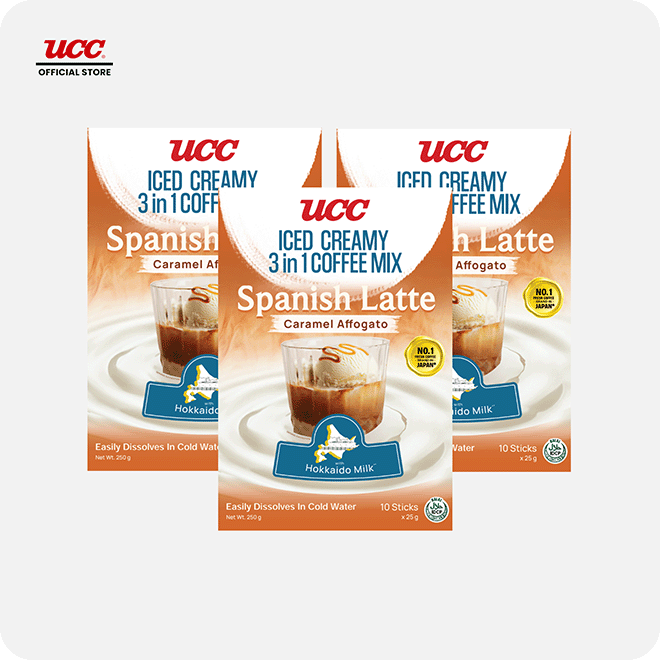 UCC Iced Creamy 3-in-1 Coffee Mix Spanish Latte Caramel Affogato (Bundle of 3)