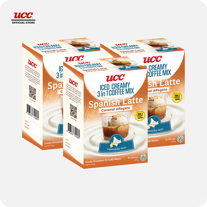 UCC Iced Creamy 3-in-1 Coffee Mix Spanish Latte Caramel Affogato (Bundle of 3)