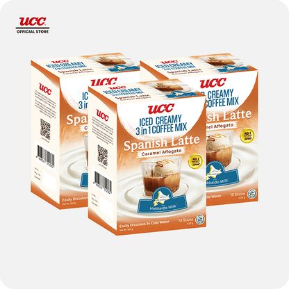 UCC Iced Creamy 3-in-1 Coffee Mix Spanish Latte Caramel Affogato (Bundle of 3)