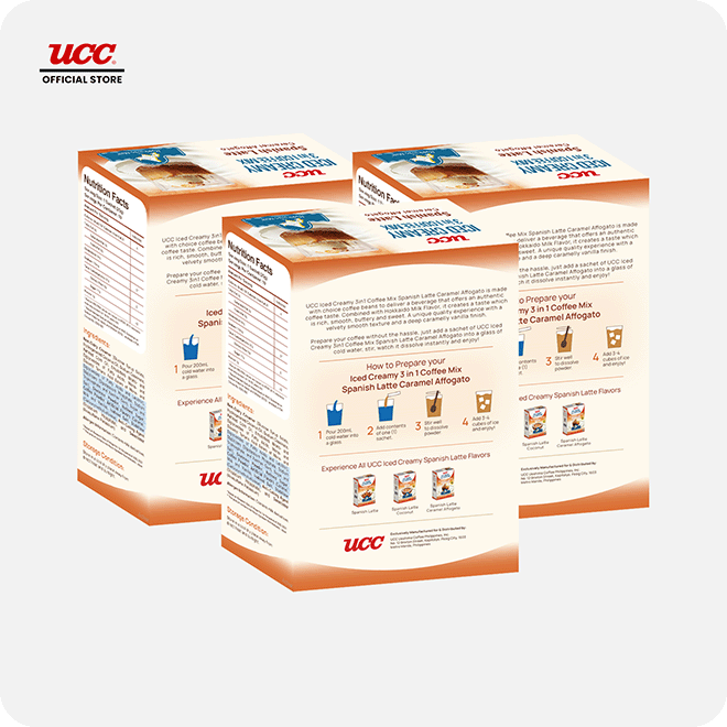 UCC Iced Creamy 3-in-1 Coffee Mix Spanish Latte Caramel Affogato (Bundle of 3)