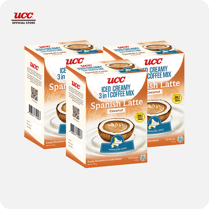 UCC Iced Creamy 3-in-1 Coffee Mix Spanish Latte Coconut (Bundle of 3)