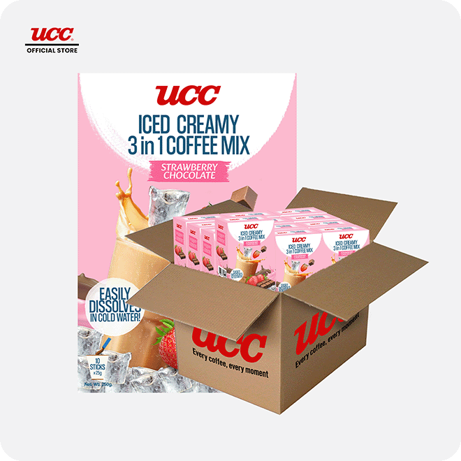 UCC Iced Creamy Fruity Strawberry Chocolate 3-in-1 Coffee Mix (Bundle of 12)