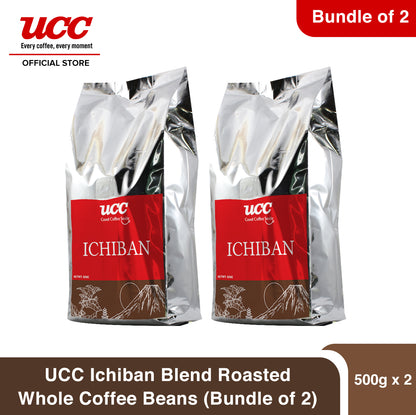 UCC Ichiban Blend Roasted Whole Coffee Beans 500g (Bundle of 2)