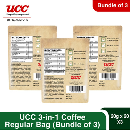 UCC 3-in-1 Coffee Regular Bag 20g x 20 (Bundle of 3)