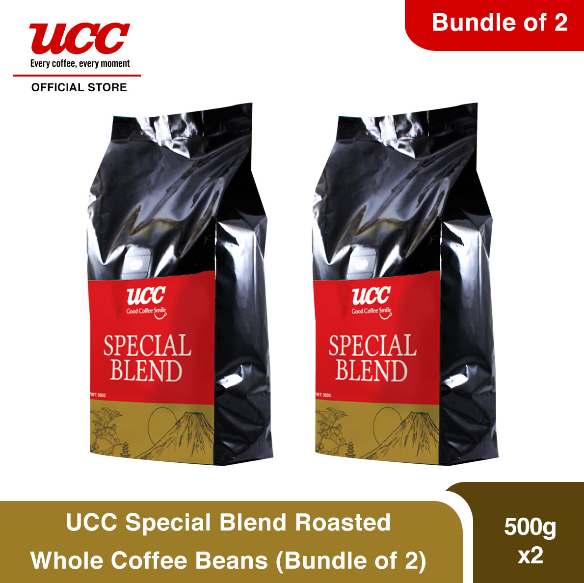 UCC Special Blend Roasted Whole Coffee Beans 500g (Bundle of 2)