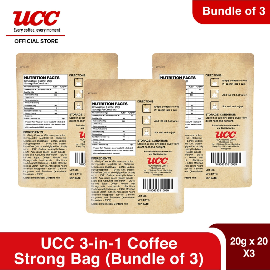 UCC 3-in-1 Coffee Strong Bag 20g x 20 (Bundle of 3)
