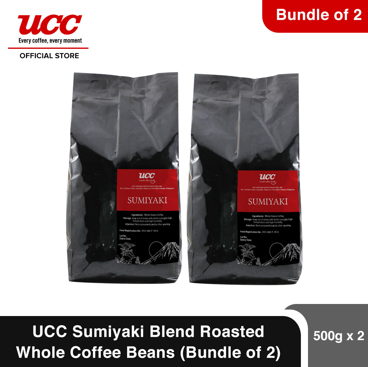 UCC Sumiyaki Roasted Whole Coffee Beans 500g (Bundle of 2)