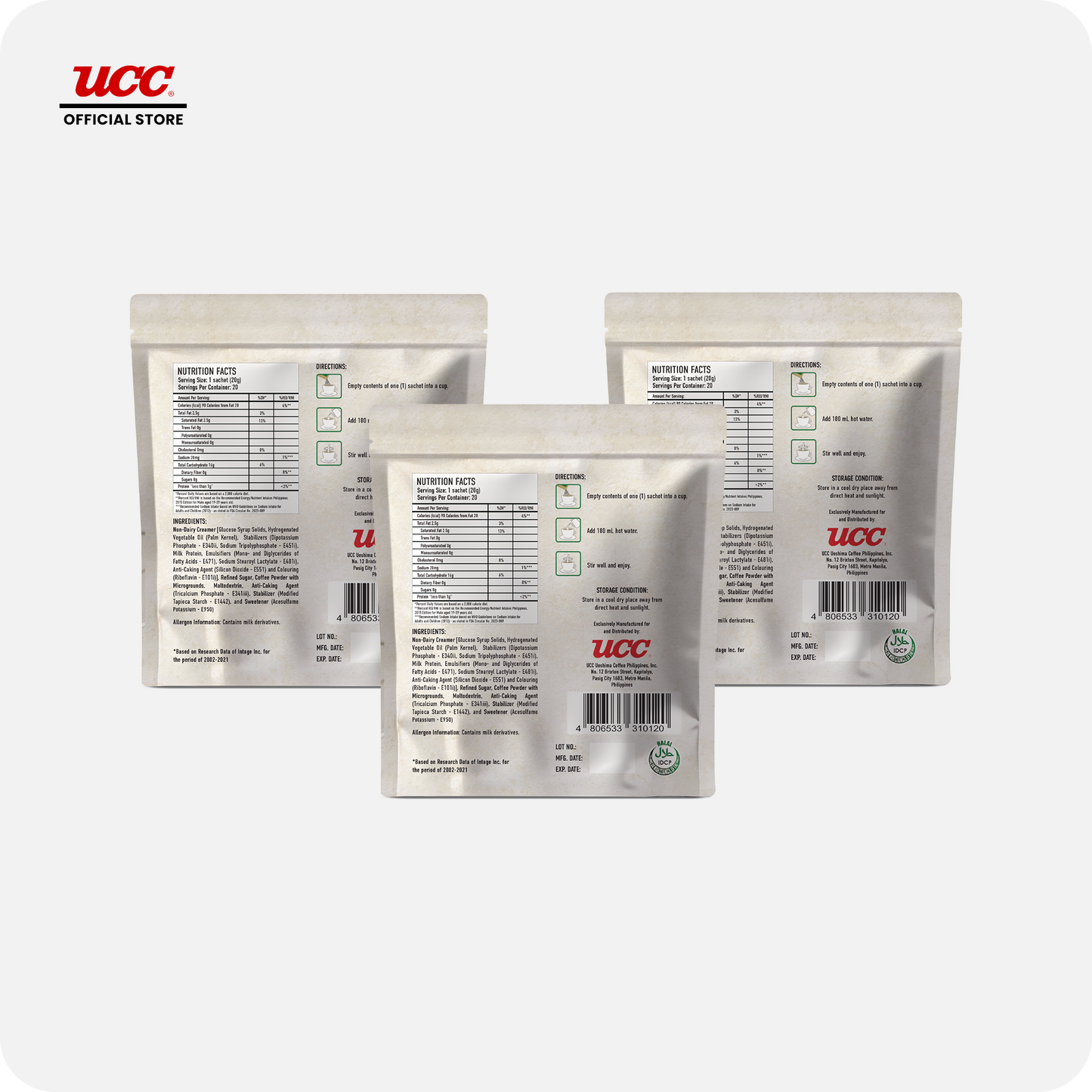UCC 3-in-1 Coffee Regular Bag 20g x 20 (Bundle of 3)