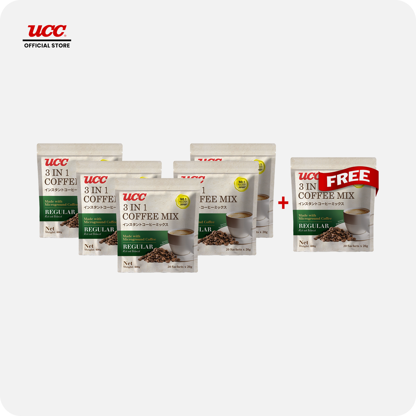 UCC 3-in-1 Coffee Regular Bag 20g x 20 (Bundle of 5) Plus 1 FREE