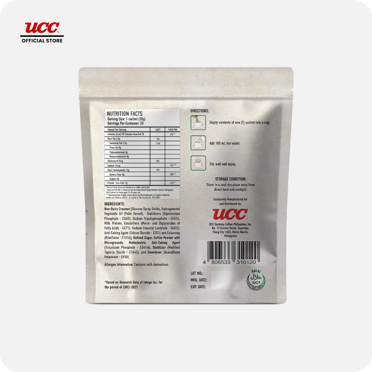 UCC 3-in-1 Coffee Regular Bag (20g x 20)