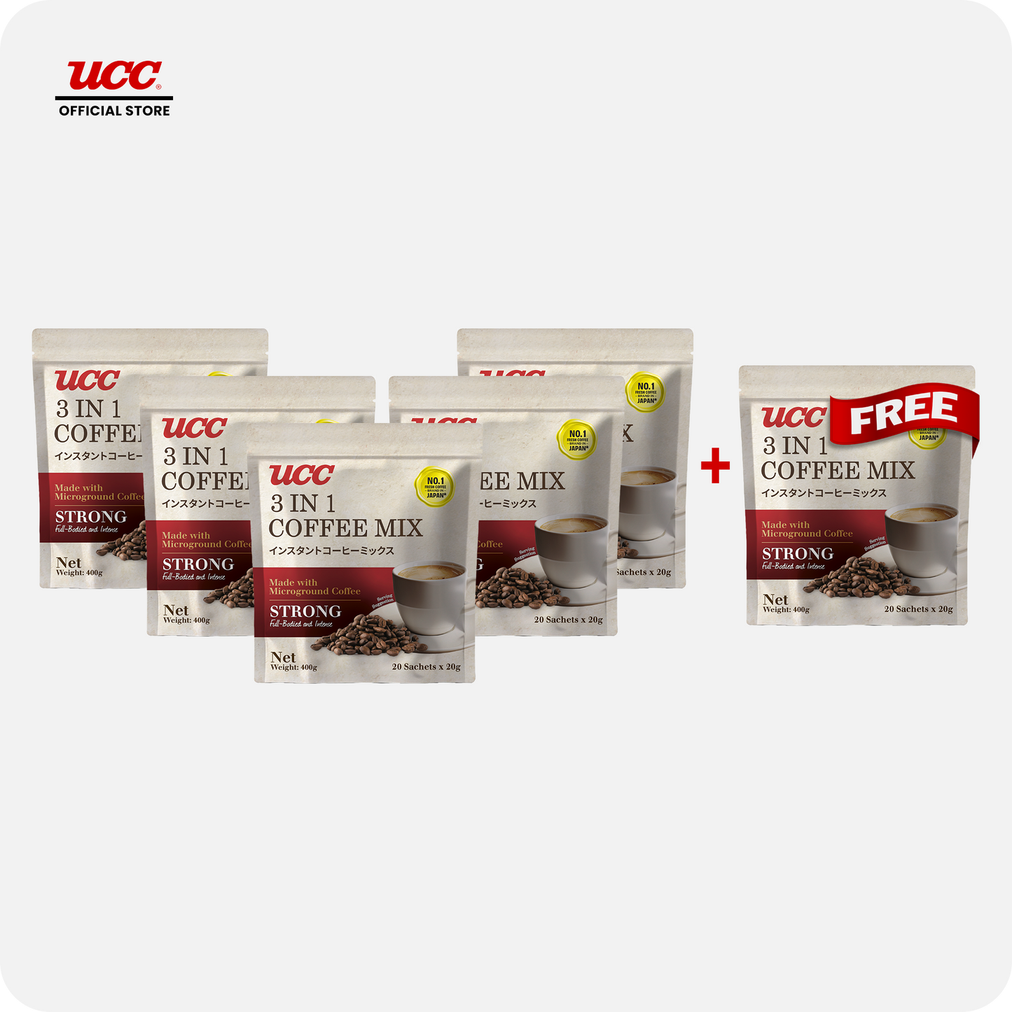 UCC 3-in-1 Coffee Strong Bag 20g x 20 (Bundle of 5) Plus 1 FREE