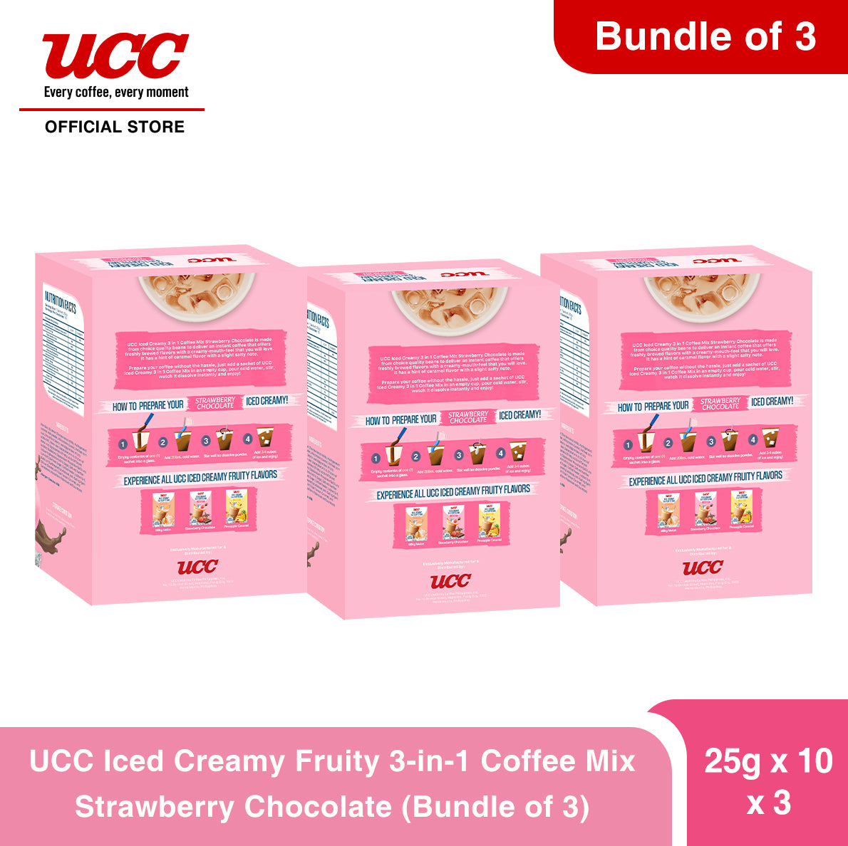 UCC Iced Creamy Fruity Strawberry Chocolate 3-in-1 (Bundle of 3)