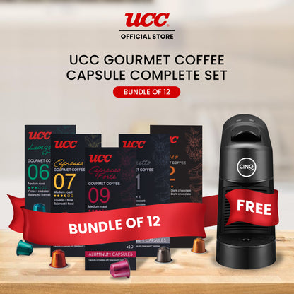 UCC Gourmet Coffee Capsule Complete Set (Bundle of 12) with Free Cino Machine