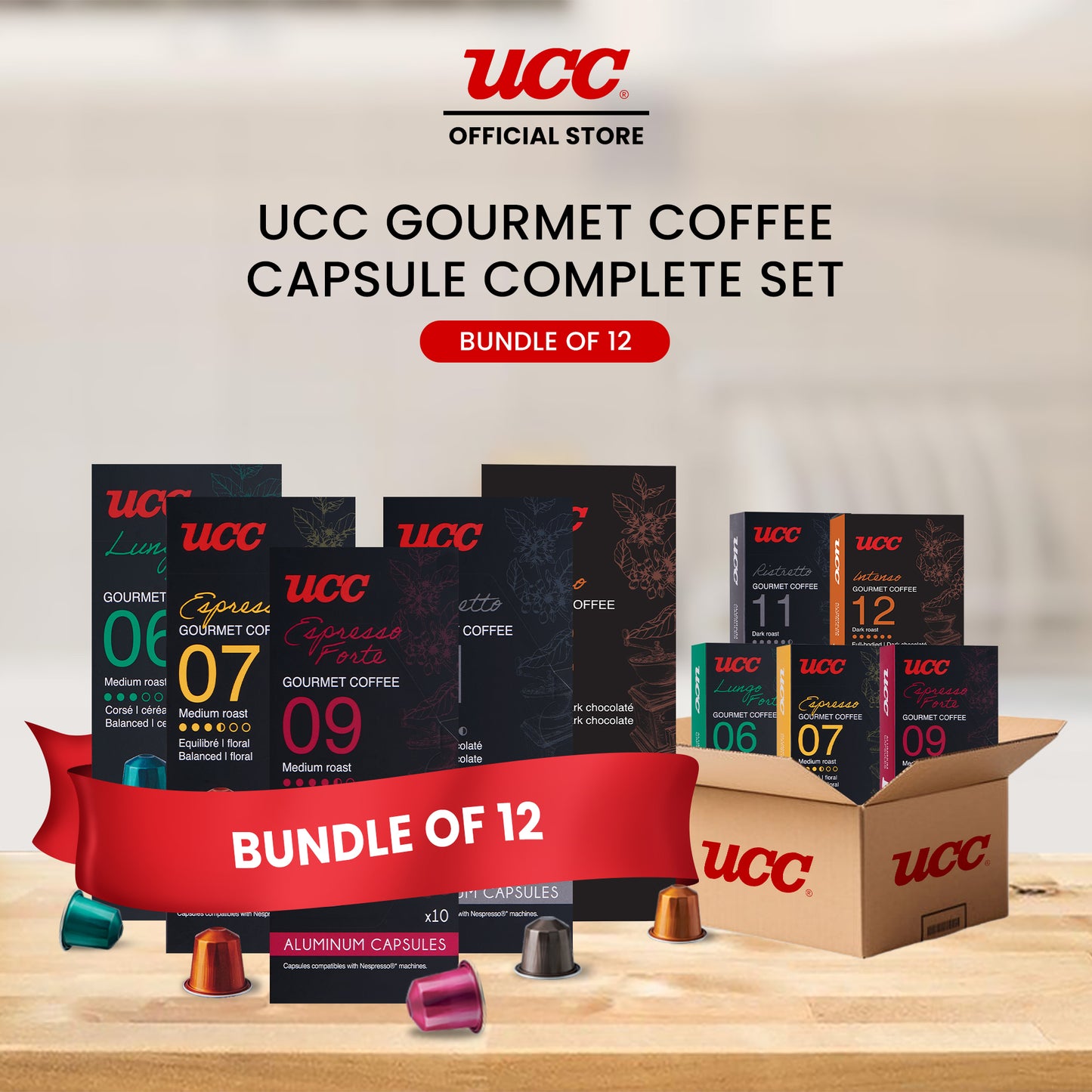 UCC Gourmet Coffee Capsule Complete Set (Bundle of 12) with Free Cino Machine