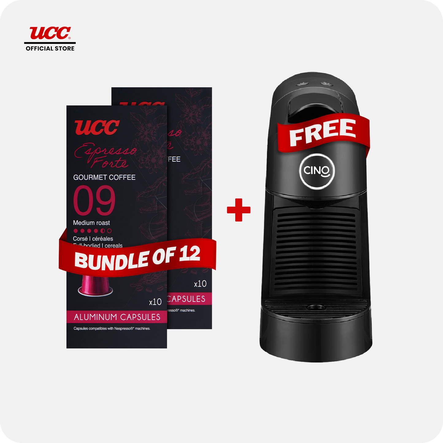 UCC Gourmet Coffee Capsule Espresso No. 09 (Bundle of 12) with Free Cino Machine
