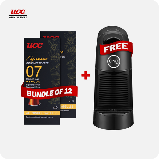 UCC Gourmet Coffee Capsule Espresso No. 07 (Bundle of 12) with Free Cino Machine