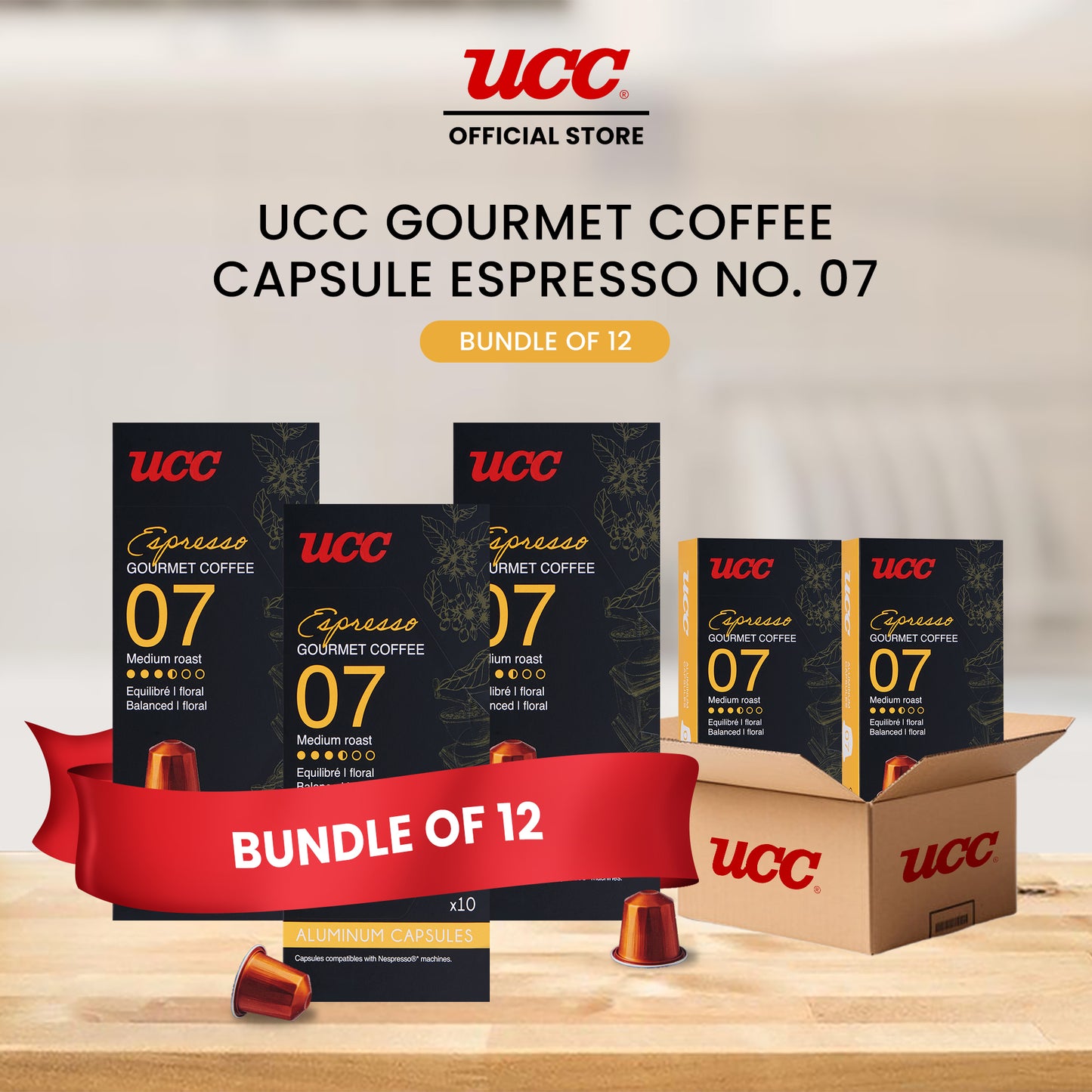 UCC Gourmet Coffee Capsule Espresso No. 07 (Bundle of 12) with Free Cino Machine