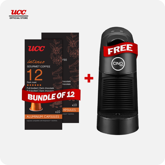 UCC Gourmet Coffee Capsule Intenso No. 12 (Bundle of 12) with Free Cino Machine