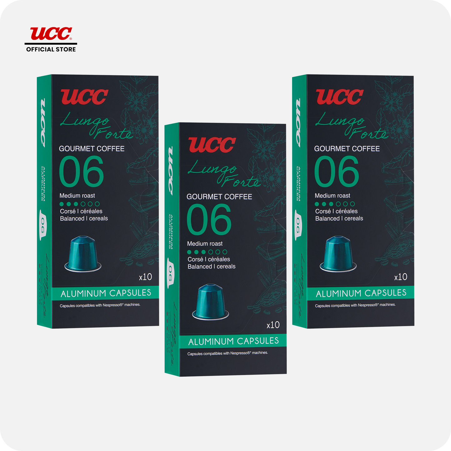 UCC Gourmet Coffee Capsule Lungo Forte No. 06 (Bundle of 3) Compatible with Nespresso