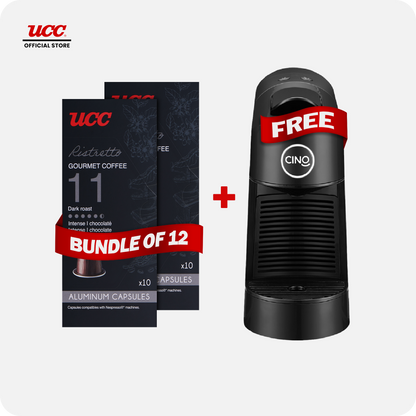 UCC Gourmet Coffee Capsule Ristretto No. 11 (Bundle of 12) with Free Cino Machine