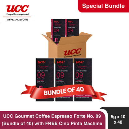 UCC Gourmet Coffee Capsule Espresso Forte No. 09 (Bundle of 40) with Free Cino Machine