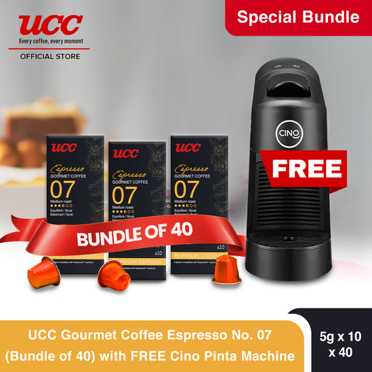 UCC Gourmet Coffee Capsule Espresso No. 07 (Bundle of 40) with Free Cino Machine