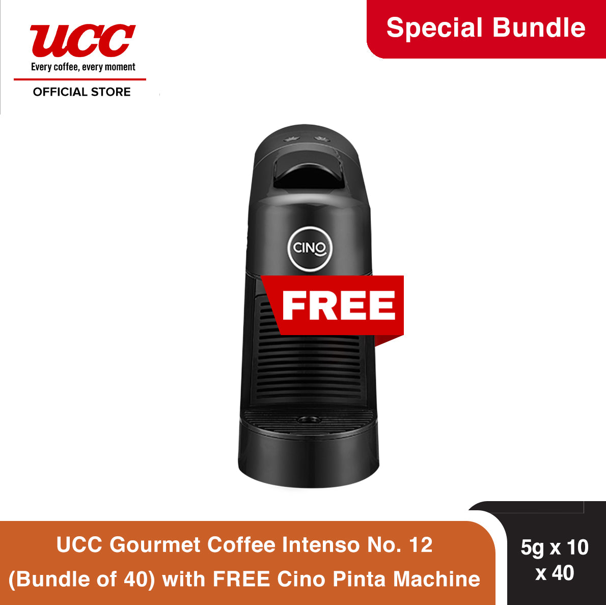 UCC Gourmet Coffee Intenso No. 12 (Bundle of 40) with Free Cino Machine