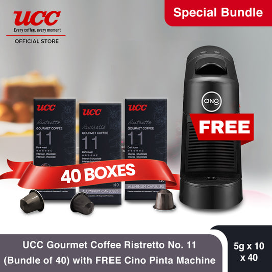 UCC Gourmet Coffee Capsule Ristretto No. 11 (Bundle of 40)with Free Cino Machine