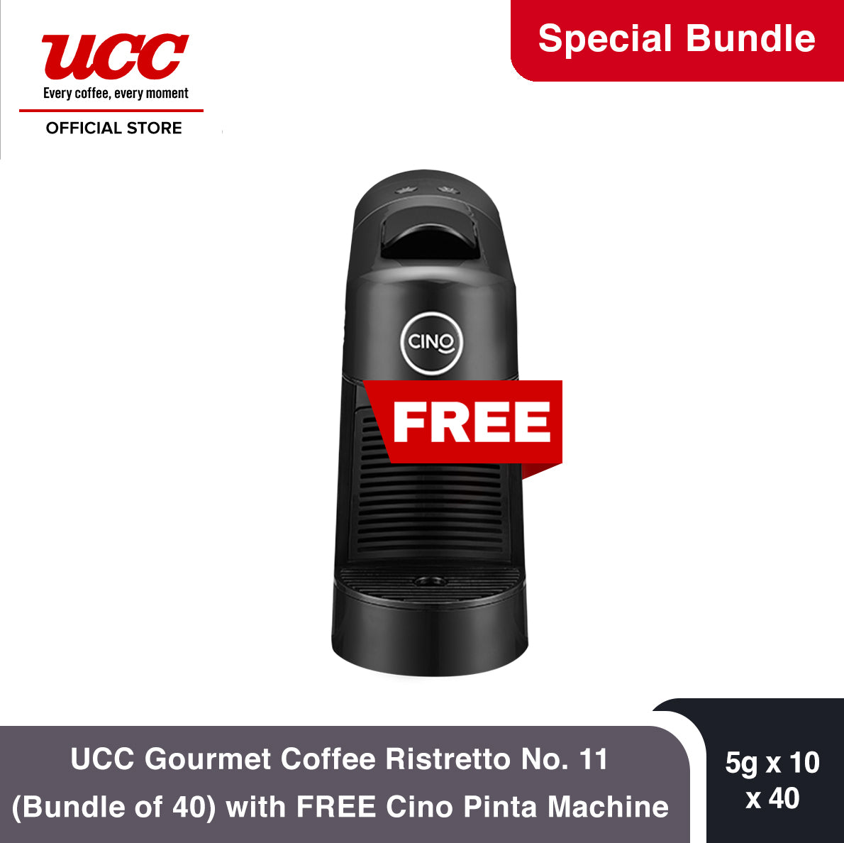 UCC Gourmet Coffee Capsule Ristretto No. 11 (Bundle of 40)with Free Cino Machine