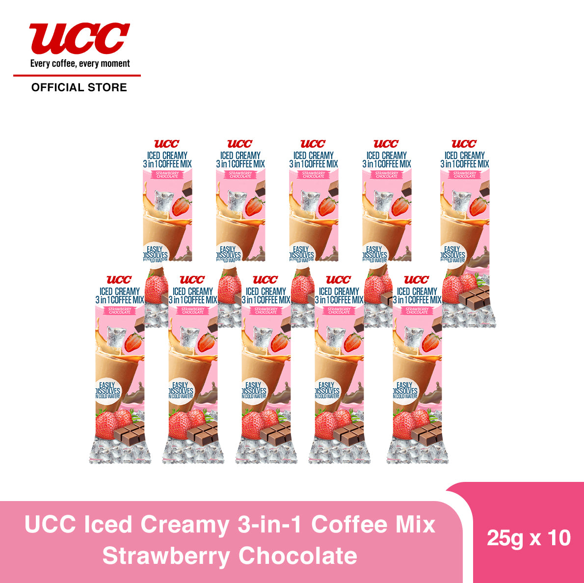 UCC Iced Creamy Fruity Strawberry Chocolate 3-in-1 Coffee Mix